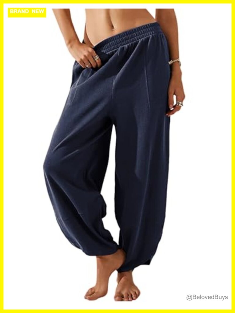 Women's Cotton Wide Leg Palazzo Pants Elastic Waist Loose Beach Lounge